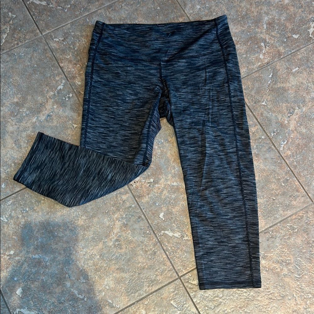 Athleta Striped Black and Gray Leggings